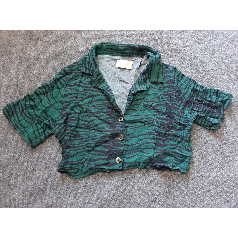 Capulet Button Up Crop Top Womens Size 32" Chest Green Short Sleeve Top Shirt